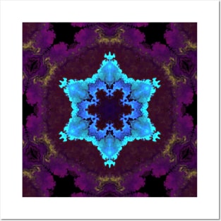 Psychedelic Mandala Flower Blue and Purple Posters and Art